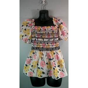 Kate Spade XL Top – Bold Floral Print, Puff Sleeves, Chic & Vibrant